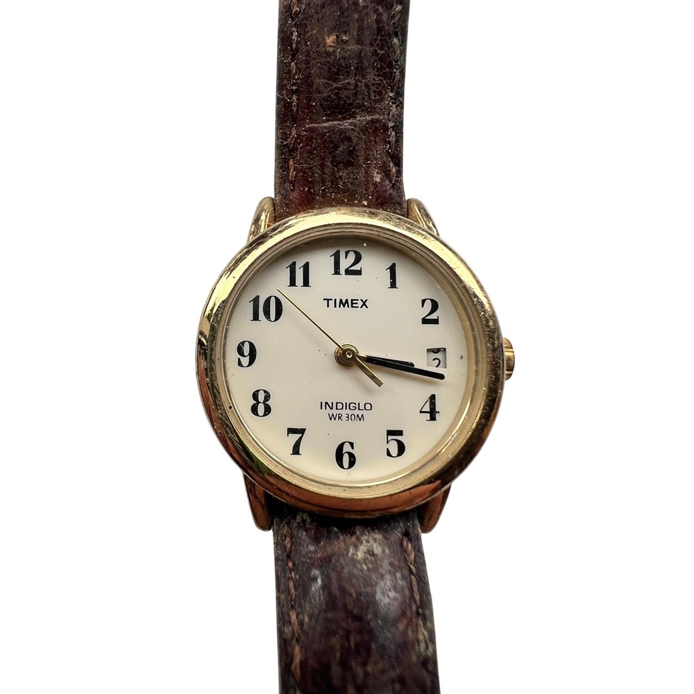 Timex Indiglo‎ WR 30M Women's Watch Brown Leather Band Needs Battery